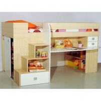 Детская кровать-чердак со столом и шкафом  ЧДК6
