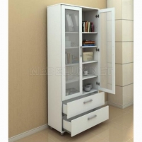 Белый книжный шкаф со стеклянными дверцами  КН-4